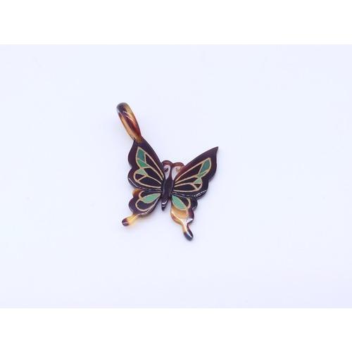 本べっ甲 蒔絵 蝶蝶モチーフ ペンダント 繊細 繊細 モダン 可愛い お洒落 昭和モダン (Ma-002)の画像