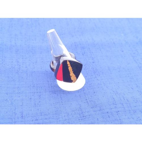 本べっ甲 蒔絵 金箔 赤 黒 マット仕上げ モダンリング 存在感 オーガニック素材 深み 丁寧 (Ma-011)の画像