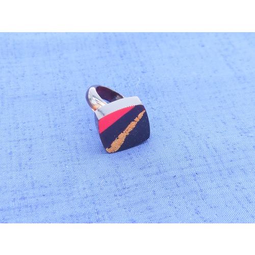 本べっ甲 蒔絵 金箔 赤 黒 マット仕上げ モダンリング 存在感 オーガニック素材 深み 丁寧 (Ma-011)の画像