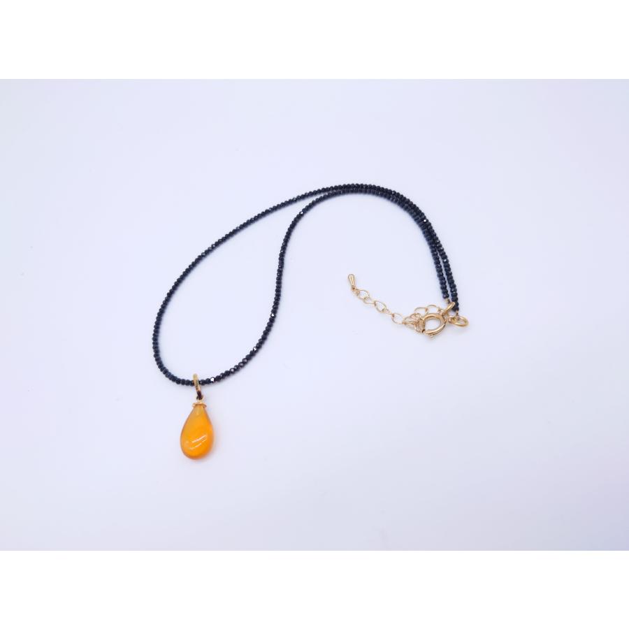 本べっ甲 ネックレス スピネルチェーン ペンダント シンプル 雫 肉厚