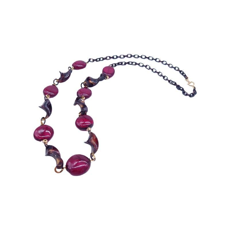 本べっ甲 ネックレス ねじり 立体感 バロックタイプ 琥珀 レッド  