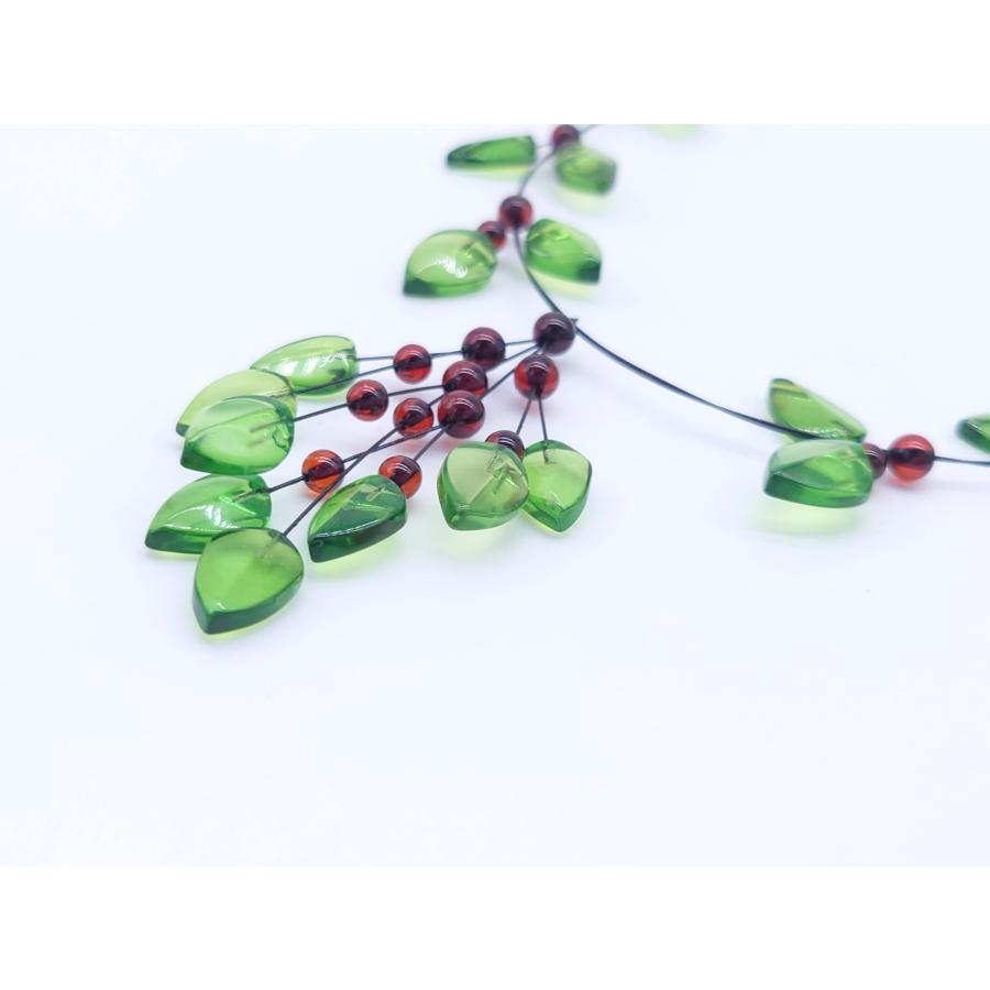 本べっ甲 ネックレス 華やか カリビアンネックレス アクセント リーフ型 カリビアングリーン 琥珀 コニャックカラー カジュアル フォーマル プレゼント (N-178)の画像