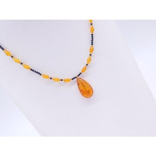 本琥珀 ネックレス バルティックアンバー グリッター 上品 レモン 