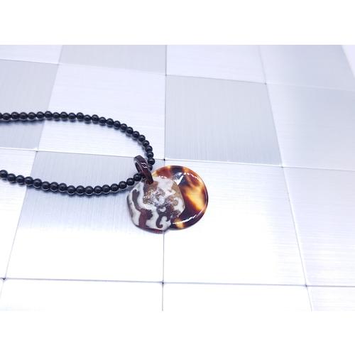 本べっ甲 ネックレス 水もく シンプル 六角 ゼブラ柄 オニキス セットの プレゼント 天然素材 (N-231)の画像