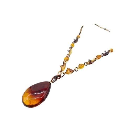 本鼈甲 琥珀ネックレス 本べっ甲ネックレス コハク 天然素材 キ3 本