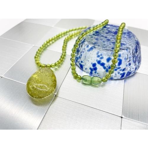 本琥珀 ネックレス カリビアングリーン 天然 存在感 グリッター 爽やか 透明感 天然素材（N-266）の画像