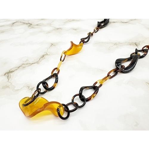 本べっ甲ネックレス （N-286) 白甲 バラフ リング ねじり加工 天然素材 上品 艶の画像