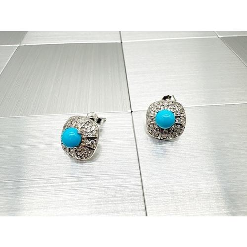 トルコ石ピアス （pi-233) トルコ石 SV1098 ジルコニア 天然素材 軽量 上品 華やかの画像