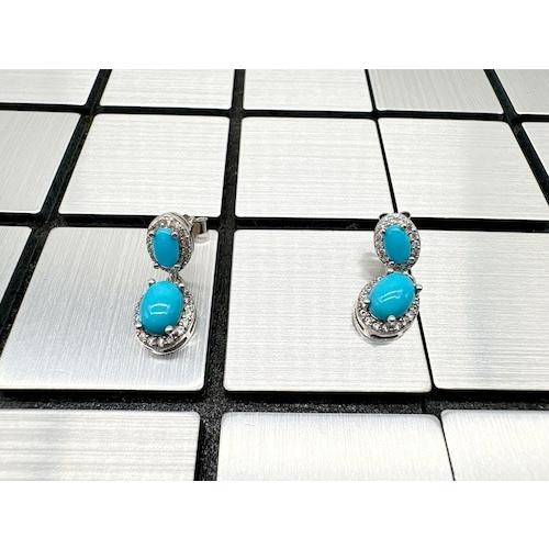トルコ石ピアス （pi-238) トルコ石 ジルコニア シルバー 天然素材 軽量 上品 華やかの画像