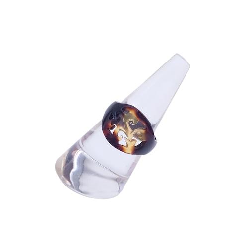 本べっ甲 リング 透かし 唐草状 彫り ハンドメイド 天然素材