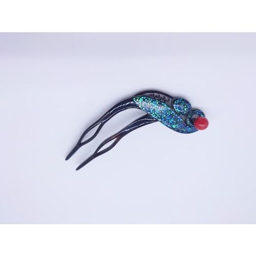 本べっ甲 簪 螺鈿 蒔絵 輝き アクセント 珊瑚玉 職人 プレゼント 螺鈿蒔絵 鮑貝 本珊瑚（Tk-027）の画像