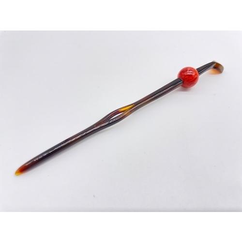 本べっ甲 玉簪 赤 上品 アフリカサンゴ イソバナ珊瑚 伝統工芸 オーガニック プレゼント（TK-031）の画像