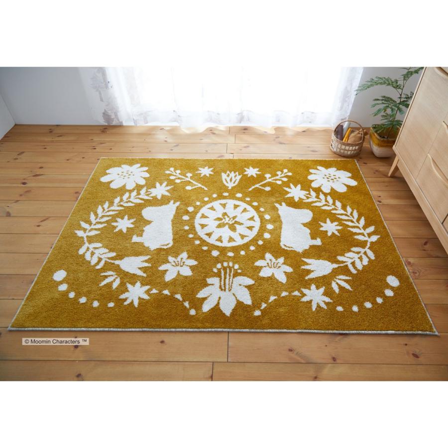 ムーミン ラグ FOLK LINE フォークライン 130×185(イエロー)北欧 防ダニ 床暖房 ホットカーペット対応 遊び毛防止 国産 日本製