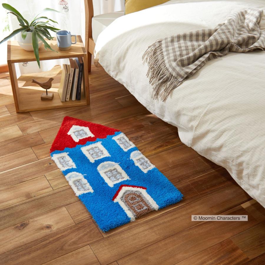 ムーミン 玄関マット MOOMIN HOUSE ムーミンハウス 40&times;85 ブルー 北欧 インテリア 防ダニ 床暖房 ホットカーペット対応 ミニラグ 国産 日本製