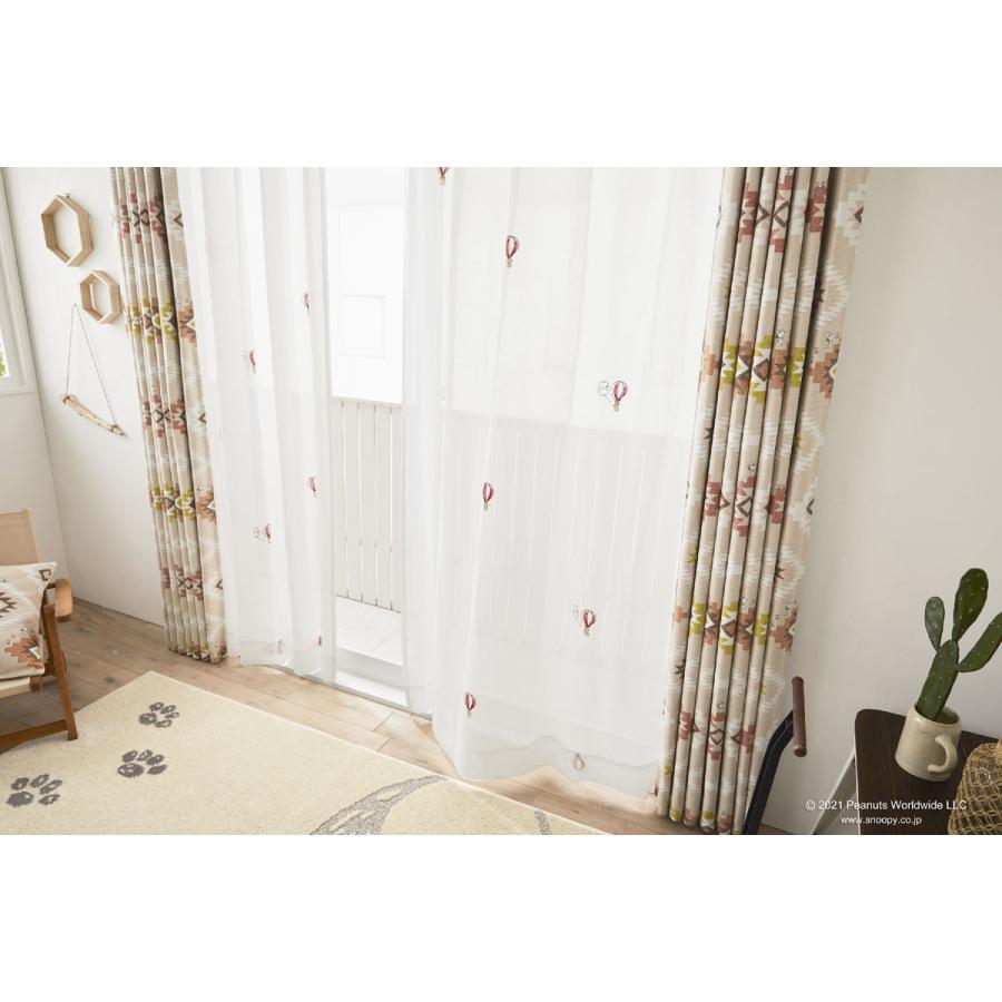 スヌーピーカーテン 100×176 レース スミノエ 腰窓 2つ山 1.5倍ヒダ