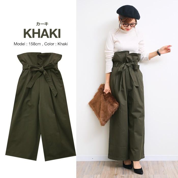 ワイドパンツ 秋 レディース ハイウエスト コットン チノ ガウチョパンツ きれいめ チノパン 大きいサイズ りぼん リボン ゆったり ベージュ カーキ ブラック Plaisir プレジール 通販 Yahoo ショッピング