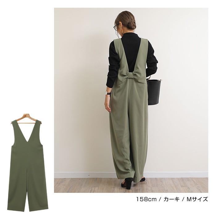 サロペット パンツ ワイド オーバーオール レディース 背中リボン
