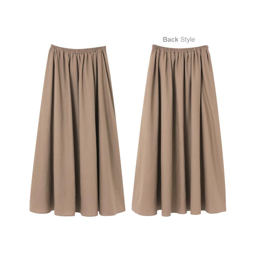 フレアスカート ロング ギャザースカート コットン リネン ウエスト