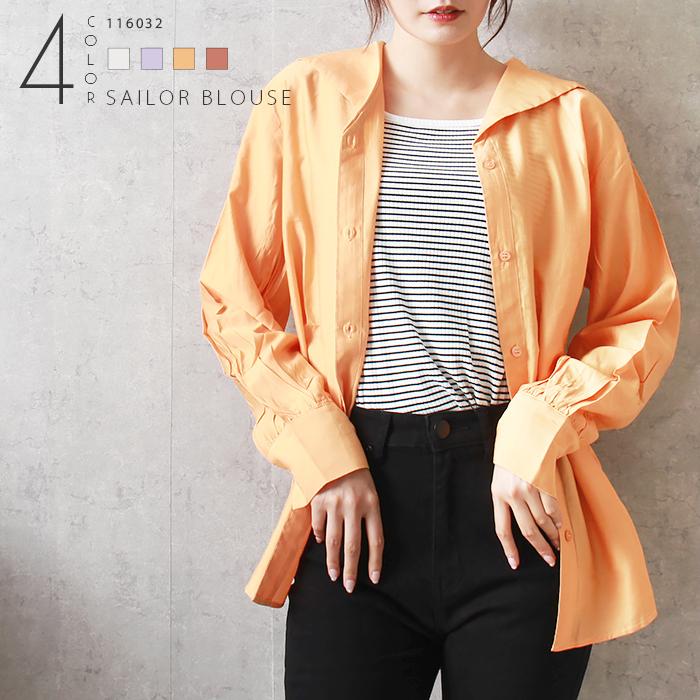 496 PGG レディース 長袖シャツ オーバーサイズ オレンジ サイズ1 M GU公式 | ストライプオーバーサイズシャツ(長袖)B