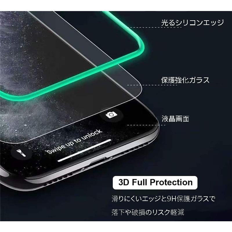 iPhone14 蛍光保護ガラスフィルム 9H 暗闇でフチが光る 強化ガラス