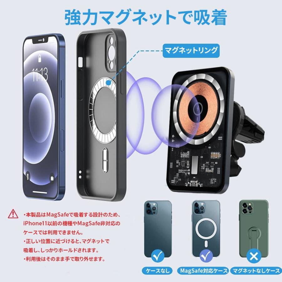 iPhone17 スケルトン車載ホルダー マグネット式ワイヤレス充電器 15W