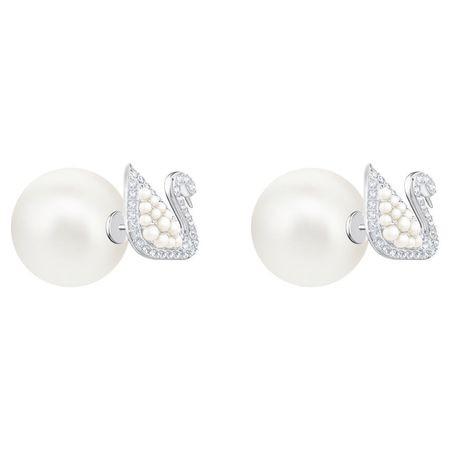 SWAROVSKI Swan スタッドピアス Swan スタッドピアス, スワン, ホワイト, ロジウム・プレー
