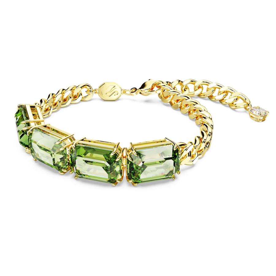 新品 Swarovski 緑色ラインストーンブレスレット Matrix Tennis ブレスレット, ミックスカット, グリーン, ロジウム