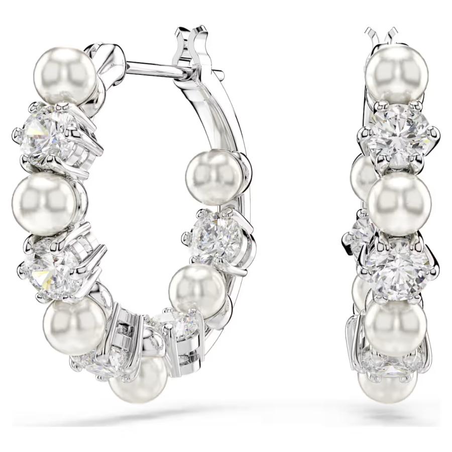 スワロフスキー Swarovski Matrix フープピアス パール Matrix フープピアス, クリスタル・パール, ラウンドカット
