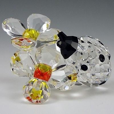 美品　スワロフスキー SWAROVSKI 花とテントウムシ オブジェ 置物 SWAROVSKI スワロフスキー 花とテントウムシ オブジェ 置物