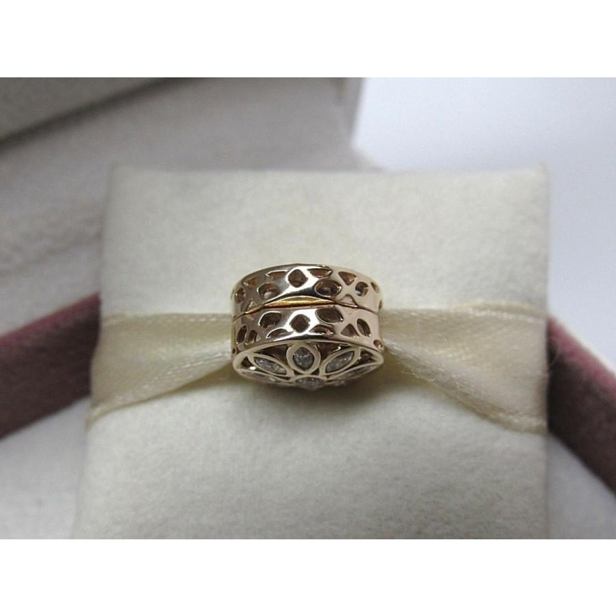 Pandora ローズゴールド チャーム フラワー クリップ ブルーチャーム