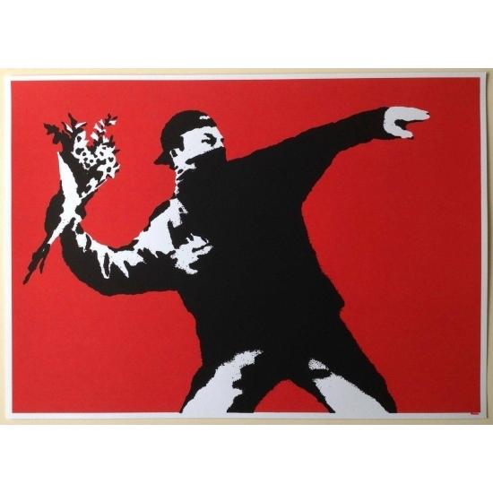 【額付】バンクシー「Love is in the Air」【WCP】 Banksy（バンクシー）Love Is In The Air（Gold） – WCP