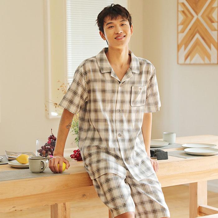 パジャマ メンズ 綿100 前開き 半袖 半ズボン ルームウェア 上下セット ダブルガーゼ 2重ガーゼ パジャマ チェック柄 コットン100 パジャマ 部屋着 M L Xl Jsws756 プラネタルーム 通販 Yahoo ショッピング