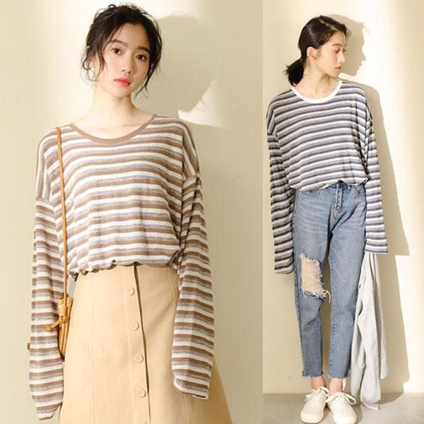 全店2点送料無料 ボーダー グルーネック 長袖 カットソー レディース 長袖 Tシャツ カットソー 春 秋 全国宅配無料