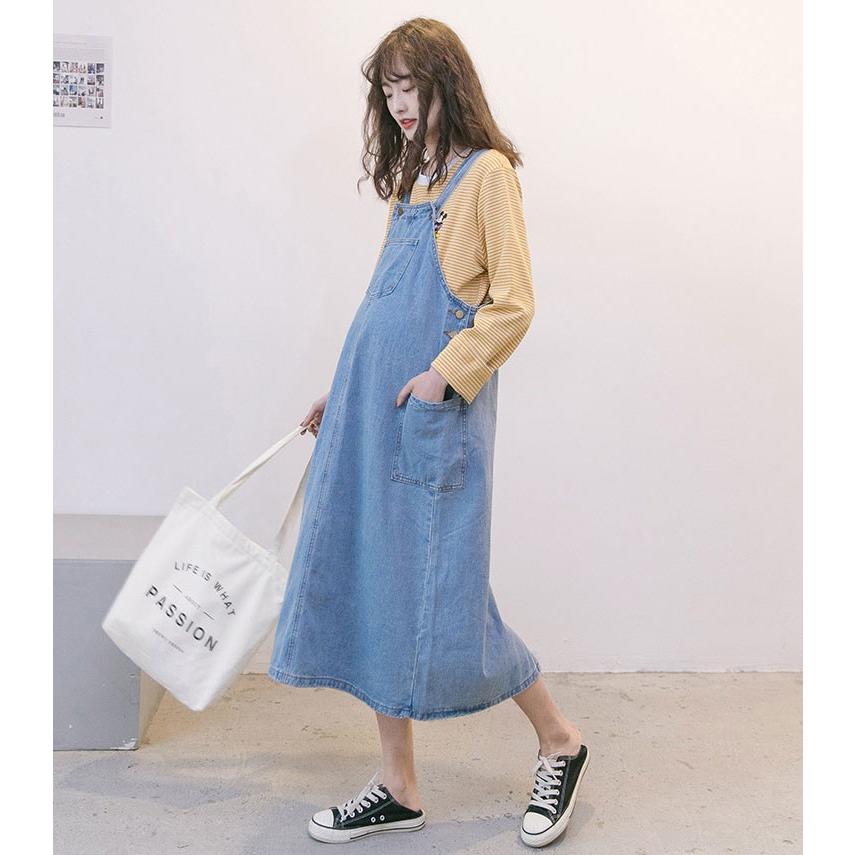 ジャンパースカート マタニティ オールインワン デニム サロペット ジャンスカ レディース デニム ワンピース 膝丈 ゆったり 全店2点送料無料 Prts2147 プラネタルーム 通販 Yahoo ショッピング