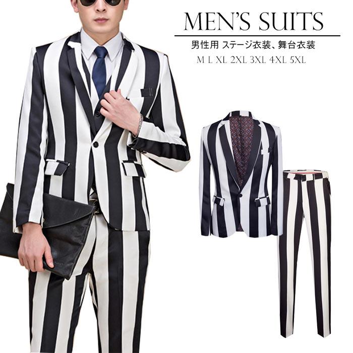 ステージ衣装 メンズ スーツ 上下2点セット 男性用 黒白 ストライプ柄 パンツスーツ 忘年会 新年会 ダンス衣装 カラオケ 舞台衣装 記念撮影 ハロウィン 衣装 Prts4210 プラネタルーム 通販 Yahoo ショッピング