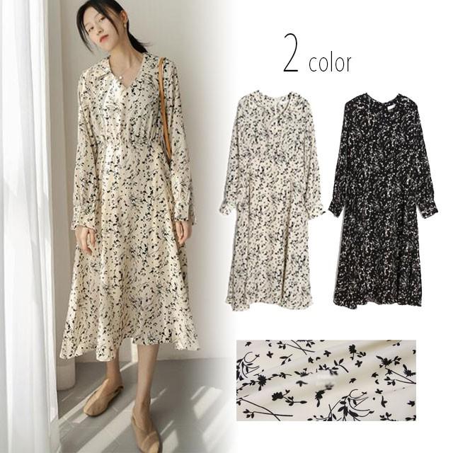 ワンピース 花柄 ロング レディース 春 夏 ロングワンピース 黒花柄 フラワー柄 長袖 30代 40代 おしゃれ 2色 全店2点送料無料 Zeri274 プラネタルーム 通販 Yahoo ショッピング