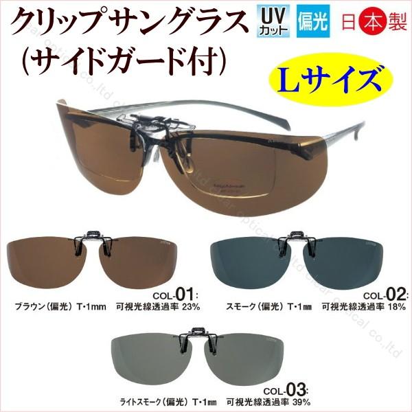 サイドカバークリップオン偏光サングラス 日本製 偏光レンズ 偏光度99以上 紫外線 UVカット 跳ね上げ クリップオン 前掛け 横幅の長い