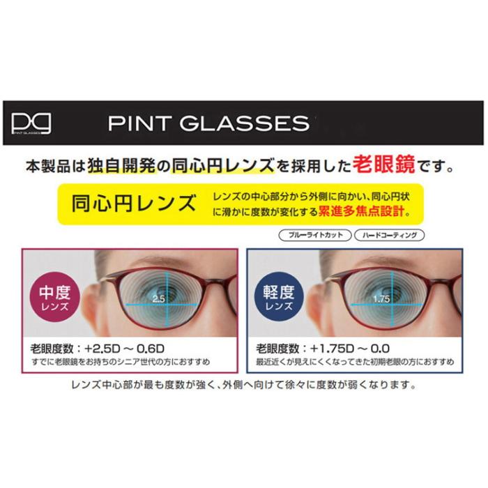 中度レンズ+2.50〜+0.60]遠近両用 老眼鏡 ピントグラス 累進多焦点