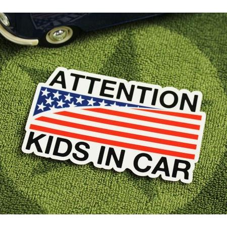 KIDS IN CAR ステッカー 車 子供 アメリカン 子供乗ってます おしゃれ かっこいい AMERICAN FLAG サイズS メール便OK＿SC-BIS14-LFS｜planfirst
