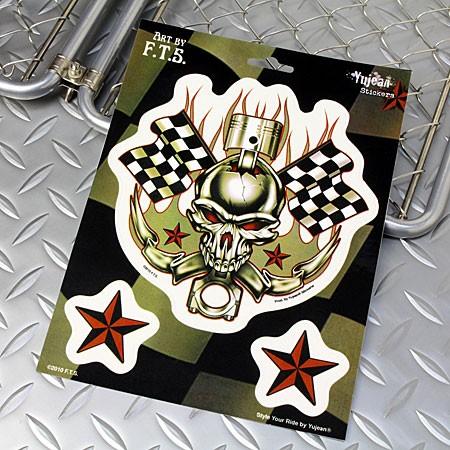 ステッカーセット 車 アメリカン スカル おしゃれ バイク かっこいい ピストン Racing Skull YUJEAN | 