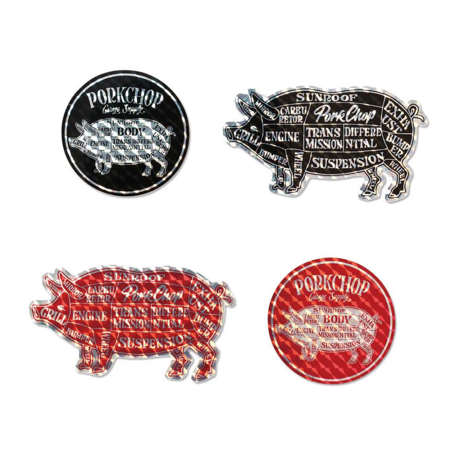 ポークチョップ ステッカー アメリカン 車 かっこいい おしゃれ バイク カーステッカー Porkchop ホログラム 4pセット 予約受付中