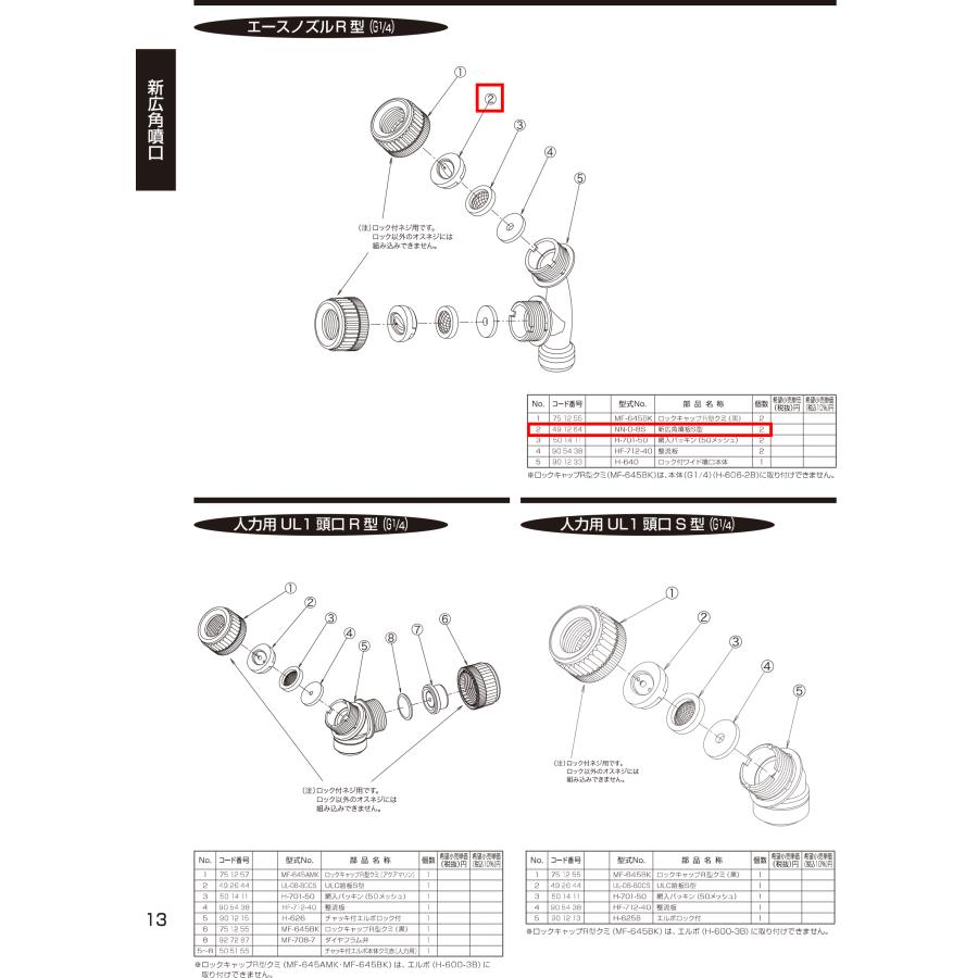 ヤマホ部品 新広角S型噴板 NN-D-8S (コードNo 491264) : プランハーベ