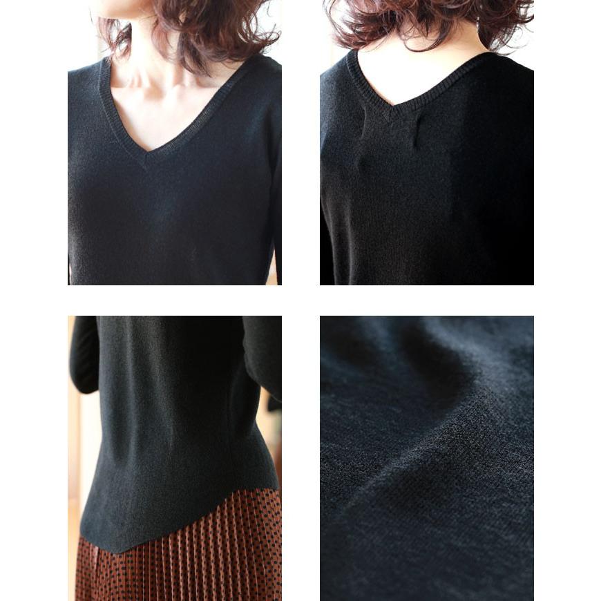 Maglia Plus マリアプラス コットンカシミヤVネックニットセーター 126201 パープル F Maglia Plus マリアプラス コットンカシミヤVネックニットセーター