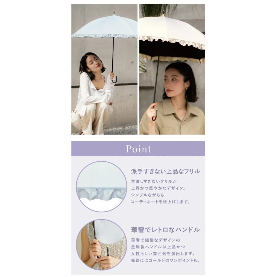日傘 晴雨兼用 遮光クラシックフリル 完全遮光 長日傘 long長傘 uv加工