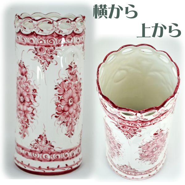 ポルトガル製 陶器 傘立て 花柄 レッド 傘たて 輸入雑貨 アンブレラ