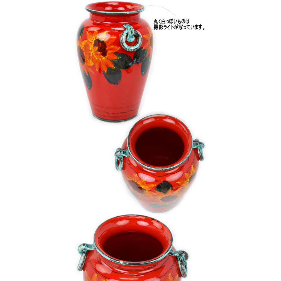 イタリア製 陶器 傘立て サンフラワー レッドひまわり おしゃれ 傘たて