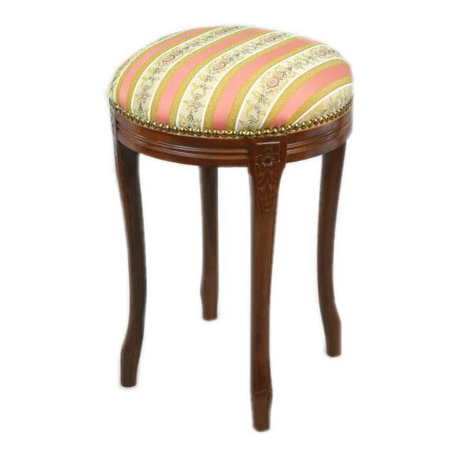 イタリア製 丸スツール ピンク ストライプ 木製 花柄 ( イス 椅子