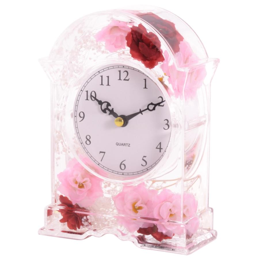 置き時計 アクリル 水中花 レッド パープル 蘭 ラン 胡蝶蘭