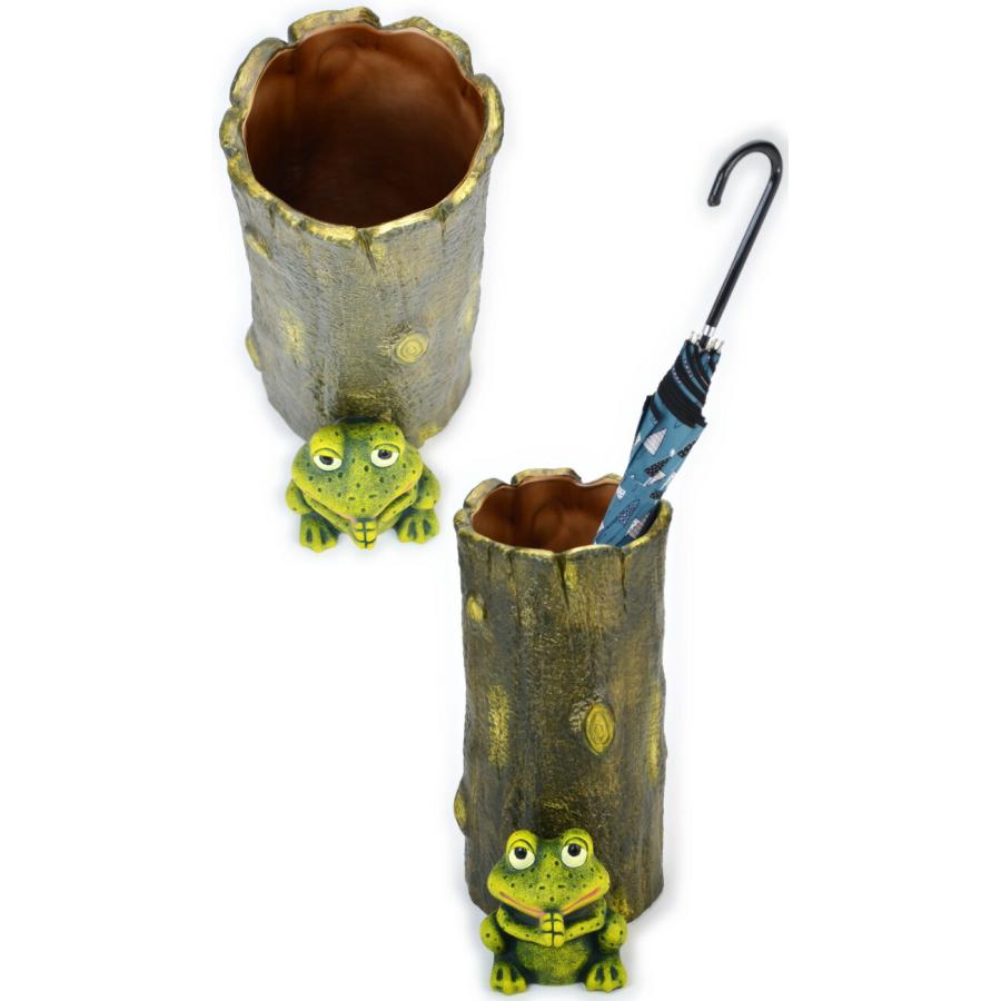 傘立て ポルトガル製 陶器 グリーン おねがいカエル うで組み傘たて