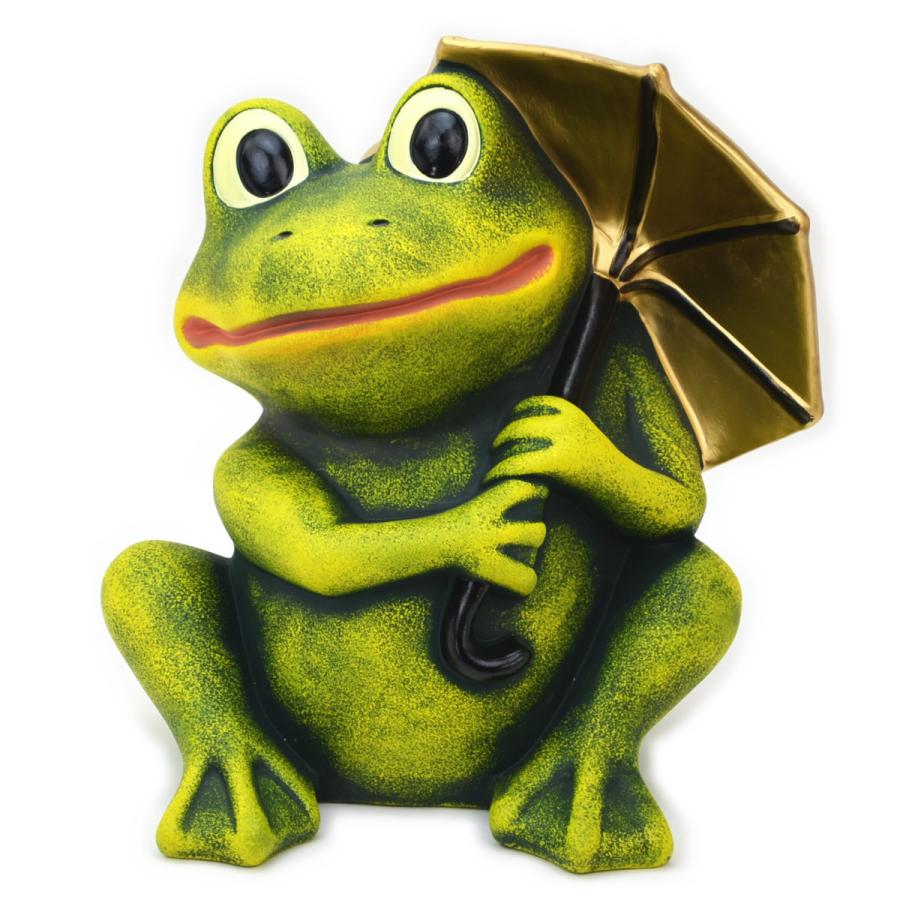 傘カエル ガーデン オブジェ 陶器 ポルトガル製 ゴールド レッド
